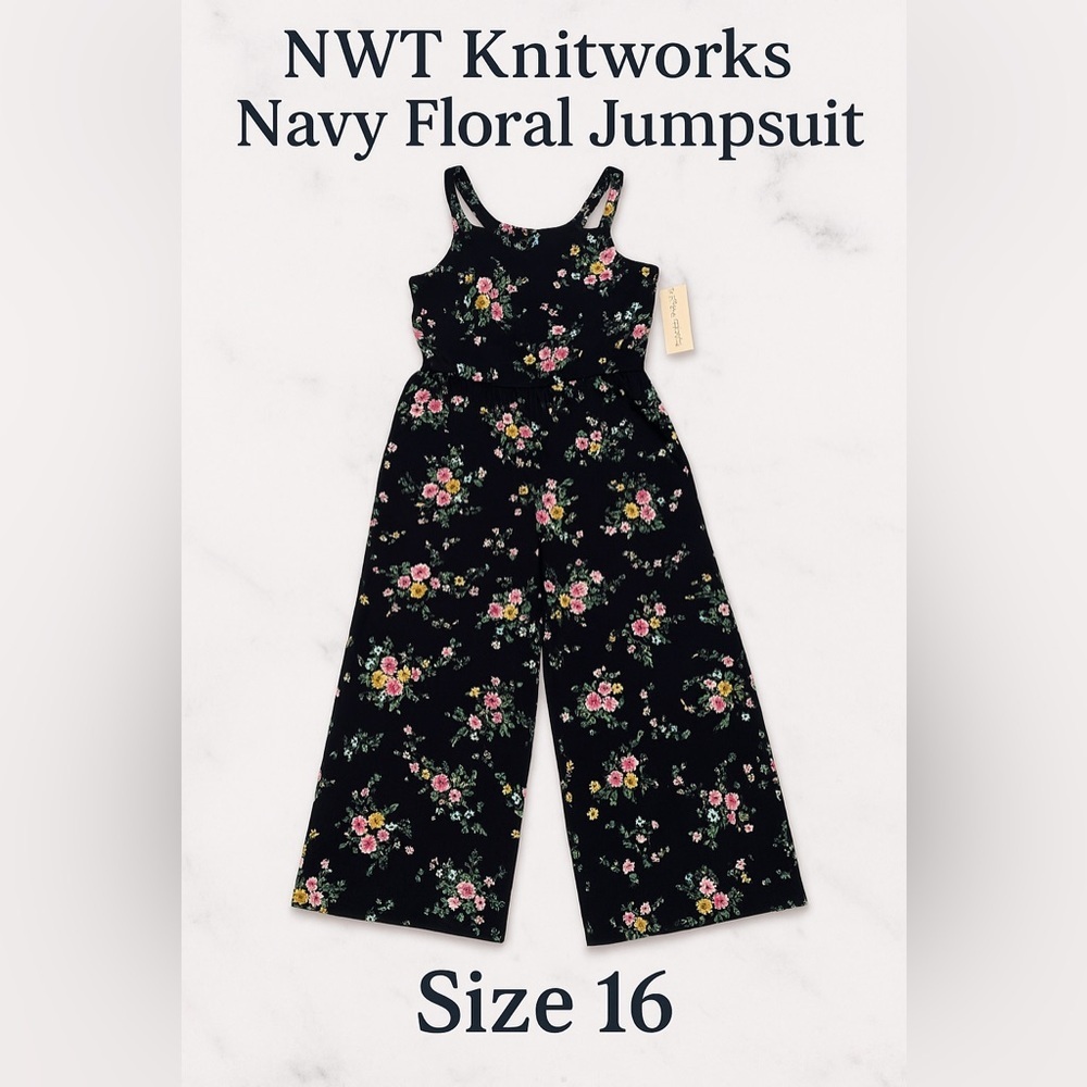 Wildflowers Navy Floral Jumpsuit with Pink & Yellow Flowers